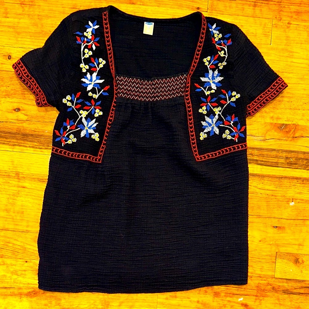 Old Navy Embroidered Black Floral Top